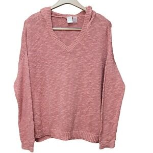 ROXY Coral 100% Cotton Knit Hoodie Sweater S Cozy Pullover Beachy Resort Boho